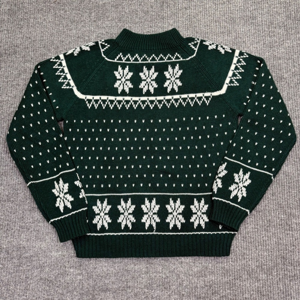 Vintage JCPenney Mens Forest Green Nordic Snowflake Knit Sweater Mock Neck M